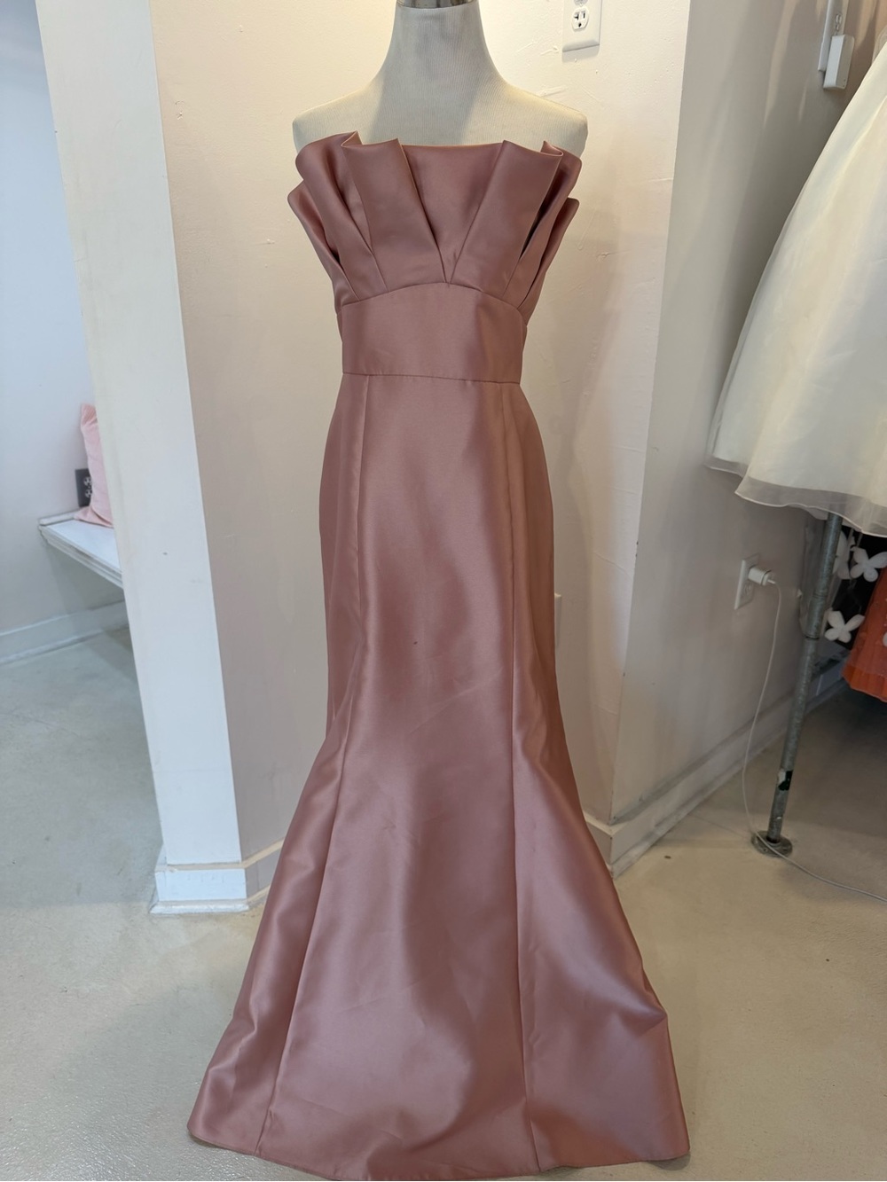Dessy Collection Strapless Dusty Rose Satin Mermaid Gown